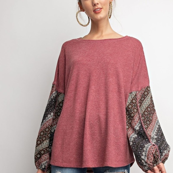 ❄️LAST3️⃣//MUSHROOM CONTRAST SLEEVES BOHO TOP - Picture 3 of 5